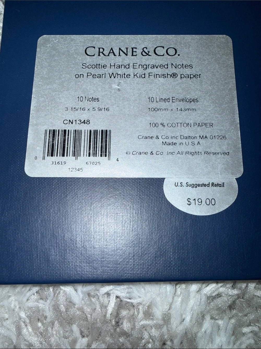 Crane & Co. Scottie Hand Engraved Notes on Pearl White Kid Finish paper.